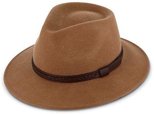 fiebig Edison Traveller mit Kunstlederband | Filzhut aus 100% Wolle für Damen und Herren | Angenehm Leichter Sitz für das ganze Jahr | Wollfilzhut Made in Italy (57-M, Camel)