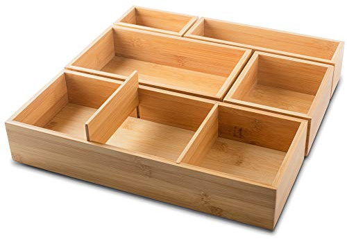 itena® Schubladen Organizer aus Bambus I herausnehmbare Trennwände I 5-teiliger Schreibtisch-Organizer I innovatives Schubladen-Ordnungssystem für Büro, Küche und Bad I 37,5 x 37,5 x 6,35cm LxBxH