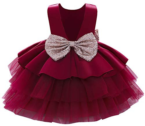 FYMNSI Robe de princesse pour bébé fille - Robe de soirée, de mariage, de demoiselle d'honneur - Robe de premier d’anniversaire, 2# Bordeaux, 18-24 mois
