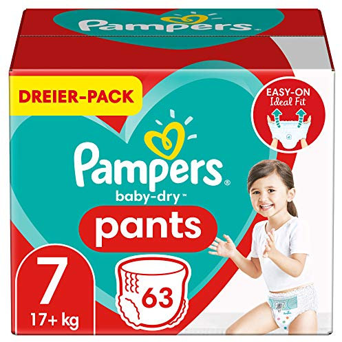 Pampers BabyDry Pants 7 63 Höschenwindeln Einfaches An und Ausziehen Zuverlässige Trockenheit 17kg+, 63 stück