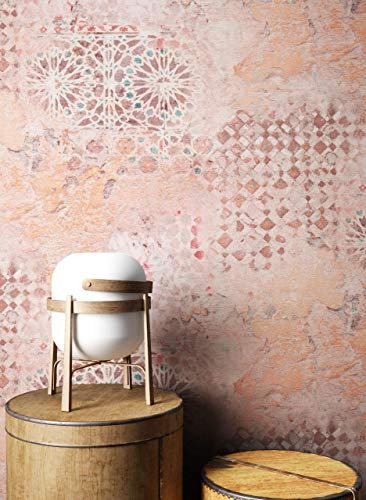 NEWROOM Tapete Orange Vliestapete Beton - Betonoptik Industrial Braun Creme Fliesen Putz Putzoptik Vintage Fliesenoptik Mustertapete inkl. Tapezier-Ratgeber