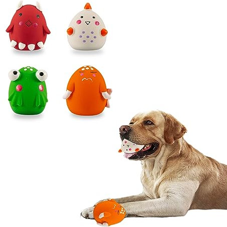 Esenlong 4 Stück 7.5cm Quitschende Hundespielzeug Latex Lustige Tier-Sets für Klein Hunde Interaktives Spielen Sortiert Farbe, Spielzeug zum Abholen von Spielbällen