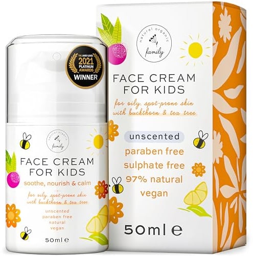 Gentle Face Cream Moisturizer for Kids and Preteens – Nourishing and Calming for All Skin Types – Natural ingredients - Hyaluronic Acid and Vitamin E - Face Cream for Kids and Teens - Made in UK