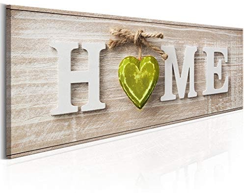 decomonkey Akustikbild Home 120x40 cm 1 Teilig Leinwand Modern Bilder Wandbilder XXL Schallschlucker Schallschutz Akustikdämmung Wandbild Deko Leise Haus Vintage beige grün