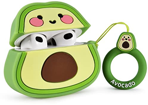 AIRSPO Schutzhülle Kompatibel Mit AirPods 3 - Niedliches 3D-Cartoon-Design, Weiches Silikon, Lustige Figur für AirPods der 3. Generation (Avocado)