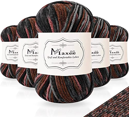 Maxee Handstrickgarn, 5x50 g Häkelgarn, Bunt Farbverlauf Acrylgarn zum Stricken, Weicher Wolle zum Häkeln, Mehrfarbiges Garn zum Stricken Häkeln und Basteln