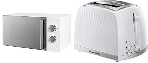 Russell Hobbs Honeycomb RHMM715 17 Litre 700W Solo Manual Microwave - White & 26060 Double Slice Toaster - Wider wider Slots, Lift Feature