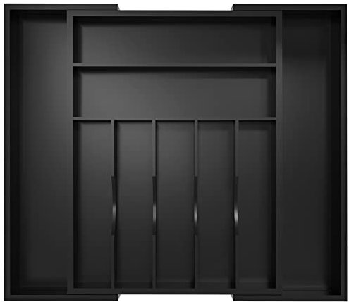 Organizador de utensilios para cubiertos, bandeja de cubiertos expandible de bambú con divisores para soporte de utensilios, almacenamiento de oficina, maquillaje, escritorio, cajón, organización de