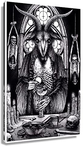 Baphomet Wandkunst, gerahmt, Schwarz und Weiß, Teufel, Satan, Wandkunst, Leinwanddrucke, Horror-Poster, Gemälde, Bilder für Gothic-Stil, Dekoration, gerahmt (40,6 x 61 cm)