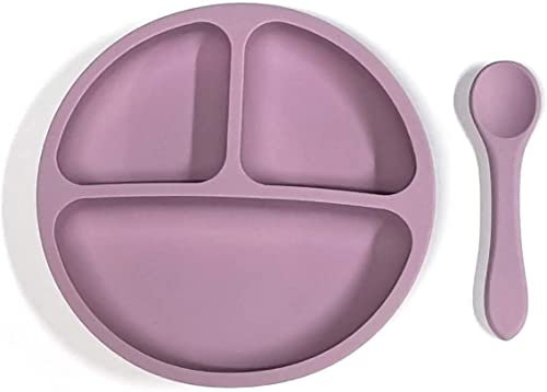 kidoo - Vajilla para Bebé de Silicona con Diseño Ergonómico, Alimentación Infantil Libre de BPA, Accesorio de Aprendizaje y Destete (Plato + Cuchara, Violeta)