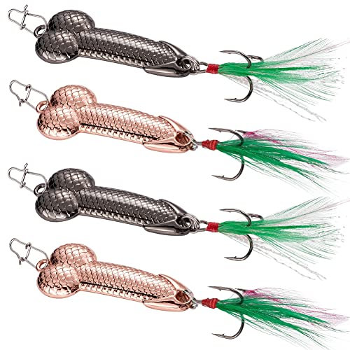 Blueshyhall Lot de 4 Leurres de Pêche en Métal, Leurres de Pêche Kit, Cuillère Peche en Mer et Eau Douce, Leurres de Traîne, Cuillère Spinner, Hameçons pour Pêche, Appât Artificiel (15 g)