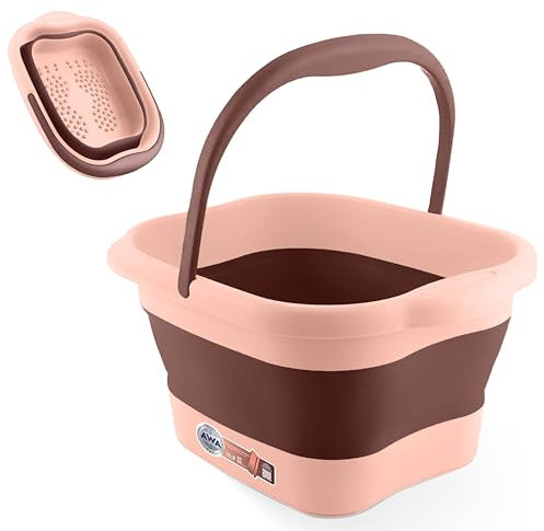 AWA Foot Soaking Tub, Collapsible Foot Bath Soak Tub for Soaking Feet, Pedicure Bowl, Plastic Feet Soaking Tub with Acupressure Massage Points, Foldable Laundry Basket (Pink Foot Tub)