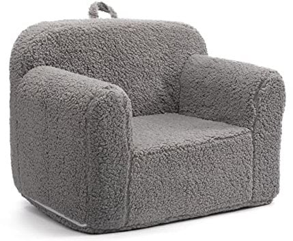 BEJOY Kids Sofa Ultra-Soft Snuggle Foam Filled Chair, Single Cuddly Sherpa Reading Couch for Boys and Girls, Grey