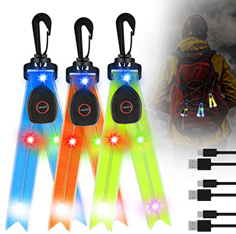 LED Blinklicht Schulranzen, 3er USB Aufladbar Kinder Reflektoren Blinklicht Schulranzen Sicherheitslicht, wasserdichte Sicherheit Licht Reflektor Anhänger für Schulranzen, Rucksack, Wandern