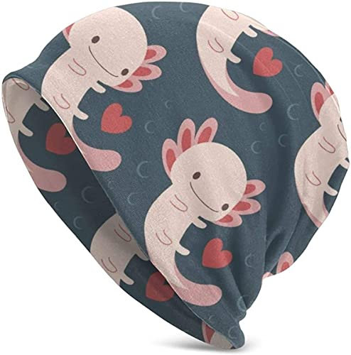 AOOEDM Axolotls Hearts and Bubbles Slouchy Beanie Mütze Strickmütze für Männer Frauen Fisherman Beanie Mütze Skull Cap Hut Unisex Geschenk