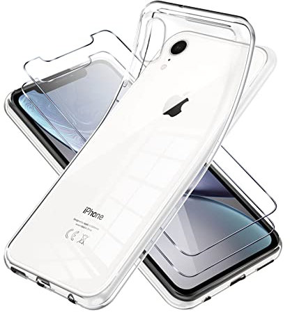 Vauki für iPhone XR Hülle Durchsichtig mit Schutzfolie 2 Stück,Ultra Dünn Transparent Silikon Handyhülle und Displayschutzfolie,Slim Soft Stoßfeste Schutzhülle für iPhone XR 6.1