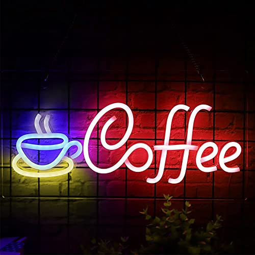 Kamanan Letrero de Neón de Café, Schild LED Schriftzug Kaffee Leuchtreklame para Decoración de Pared en Cocina, Boda y Cumpleaños