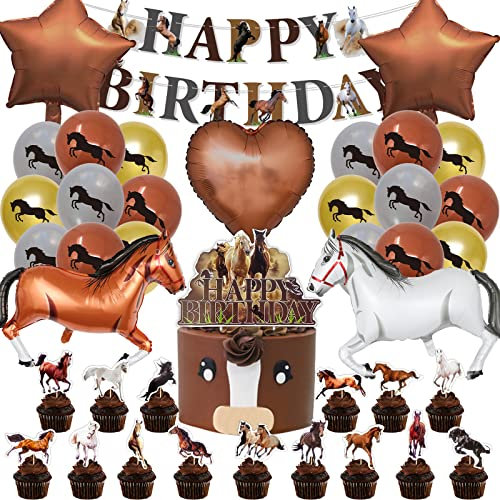 SWOKKTS Dekoration für Geburtstag, Pferd, Ballon, Pferd, Deko, Geburtstag, Jungen, Mädchen, Deko-Set, Geburtstag, Kinder (braunes Pferd)