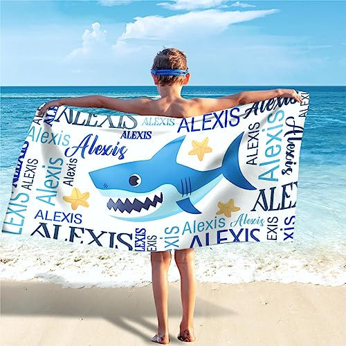 SearchI Personalisiertes Strandtuch mit Individuellem Namen 76X152cm,Schnell Trocknendes Mikrofaser Strandtuch Bequem und Weich Badehandtuch für Strand, Reise, Sauna,Camping,Schwimmen(Blauer Delphin)
