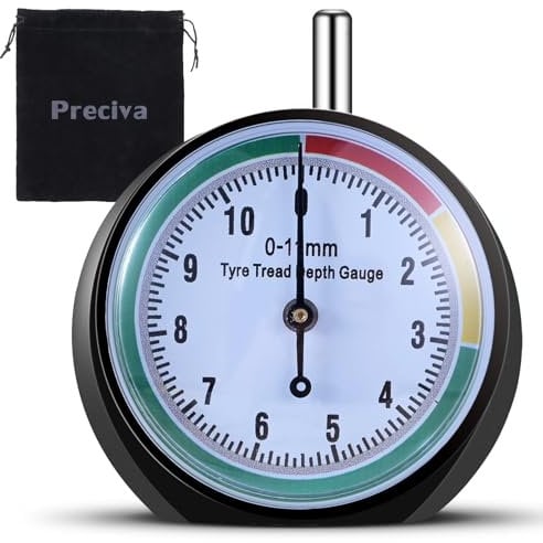Preciva Tyre Tread Depth Gauge UK, 0-11mm, Tyre Depth Gauge Round Measuring Rod, Professional Tyre Gauge with Colors Warning Value Display for Car and Bus