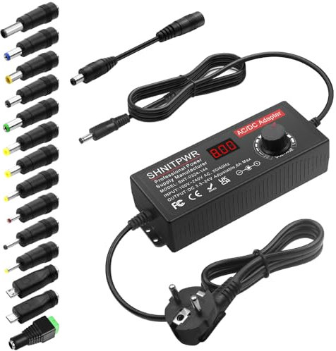 SHNITPWR Universal Netzteil 3.5-24V 144W DC 24V 19V 14V 12V 9V 6V 5V 3,5V 6A Einstellbares Netzadapter AC/DC Adapter mit 14 Tipps & Polaritätskabel für Haushaltselektronik LED-Streifen