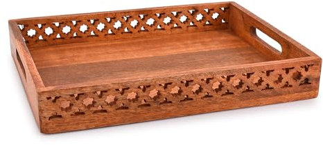 EDHAS Platters Plateau de service en bois de manguier Motif Jali Marron 35,56 cm x 27,94 cm x 5,08 cm
