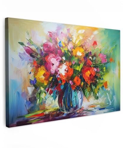 MuchoWow© Impression sur Toile Decoration Murale Peinture Tableaux | 60x40 cm - Decoratifs Muraux Déco Chambre Tableau Salon Fleurs - Colorées - à l'huile