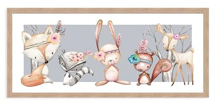 artissimo, Design-Edition, gerahmtes Kinder-Poster im Panorama-Format, 71x30cm, PE6400-ER, Kinderbild: Wald-Tiere, Bild mit Rahmen, Wandbild länglich, Kinderzimmer-Bild