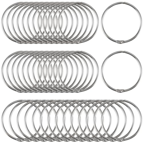 CHUEHKAK Lot de 40 Anneaux de Reliure Métalliques - Anneau Reliure 50mm - Anneaux Porte Clé et Rideaux - Fer Argenté - pour Livres, Cahiers et Rideaux de Douche