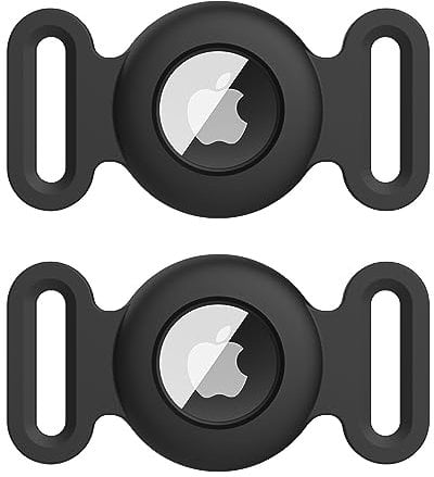 Vancle 2 Stück Hülle für AirTag Hundehalsband Schutzhülle, Silikon Wasserdichtes Schutzhülle AirTag, Pet Loop Holder für AirTags, Hülle für Haustier Katzen Hundehalsbändern, Schwarz+Schwarz