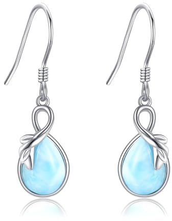 Larimar Ohrringe 925 Sterling Silber Blau Edelstein Larimar Tropfen Ohrringe Hängend Larimar Schmuck Geschenk für Damen Frauen Mädchen Freundin Mutter