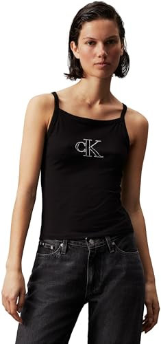 Calvin Klein Jeans Damen Tank Top Outlined Strappy U-Ausschnitt, Schwarz (Ck Black), XS