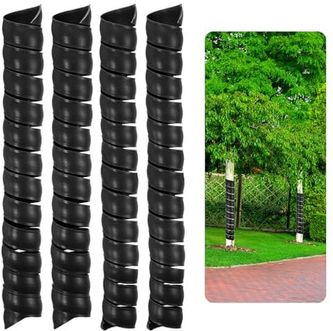 PATIKIL 4 Pack Tree Trunk Protector with 2 Size Plastic Tree Wraps to Protect Bark Spiral Tree Guard Tree Bark Protector Tube Wraps for Saplings Plants for Animals Mowers, Black