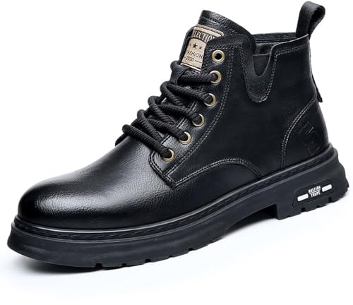 MANLADUO Stivali Oxford in vera pelle con cerniera, stile britannico, stivali casual alti da uomo con un tocco di eleganza, nero, 38.5 EU