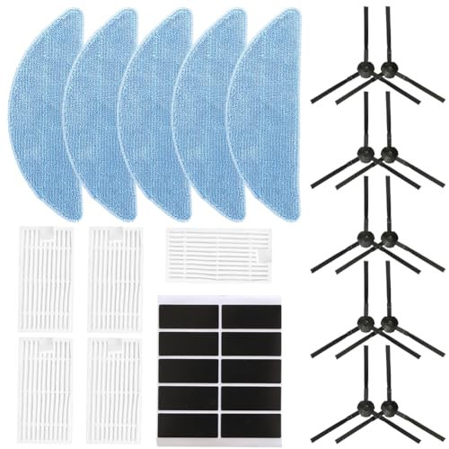 Donkivvy Kit di Accessori di Ricambio da 30 Pezzi, Compatibile con Robot aspirapolvere V3 V3s V5 V5s V5s PRO – 5 Panni, 5 filtri HEPA, 10 spazzole Laterali, 10 Pasta Magica
