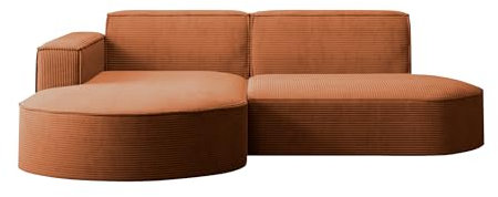 Kaiser Möbel, Ecksofa, Sofa Modena Studio Parma, Modern Design Couch, Polsterecke, Freistehend Sofa Wohnzimmer -Stoff Dicker Cord Poso Ziegel Links