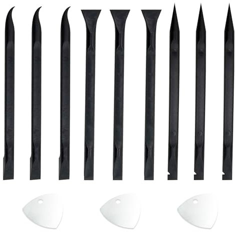 Juego de 9 rascadores con 3 cuchillas triangulares, varilla de desmontaje de doble extremo, raspador de plástico, raspador multiusos, adecuado para monitores LCD, teléfonos móviles, portátiles (negro)