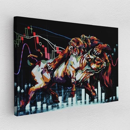 Leinwand Pop Art Graffiti Stier vs Bär Börse Aktien Bullmarkt Bärmarkt Wand Abstrakt Wandbilder Wohnzimmer Schlafzimmer Büro Wanddekoration Deko XXL günstig (Leinwand, 40x30 cm)
