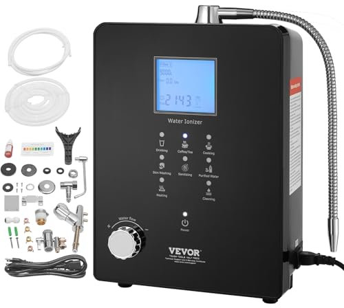 VEVOR Alkaline Säurewasser Maschine, 3-11,2 pH, 6 Modi Startseite Alkaline Wasser Filter, +500–800 mV Wasser-Ionisator Wasserfiltermaschine, 9000 L Wasser-Filter Reinigungsmaschine Haushalt Schwarz