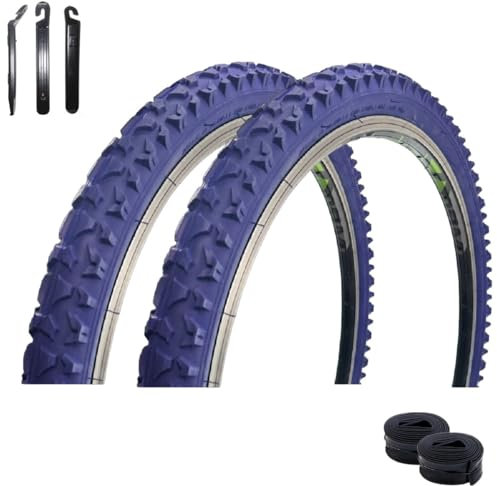 2 x Roverstone 24 Fahrradreifen Fahrradmantel Dunkelblau 57-507 (24x2,125) + 2 Schläuche DV inkl. Reifenheber