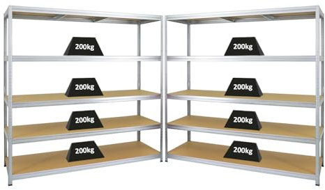 PROREGAL Mega Deal 2er-Set Schwerlastregal Giant Elephant 180x180x60cm mit 5 Ebenen Fachlast 200kg Verzinkt, Kellerregal, Steckregal, Garagenregal, Lagerregal