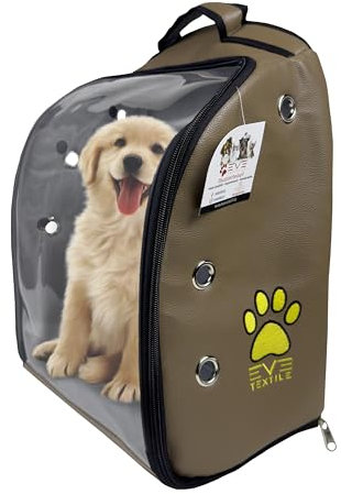 EVE Textile Hunderucksack | Katzenrucksack | Hundetasche | Katzentasche | Hunde Wanderrucksack | Katzen Wanderrucksack | Kunstleder | Atmungsaktiver Rucksack | 45x35x26 cm (Braun)