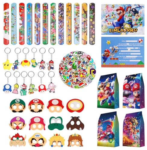 Super Mbrie Party Bag Children's Birthday, 110 pezzi Super Mbrie Mitgebsel, compleanno per bambini, set di giocattoli di compleanno per bambini, adatto per bambini dai 3 ai 12 anni