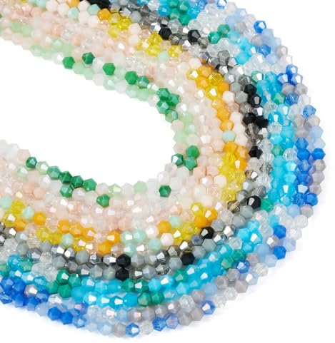 Craftdady 12 hebras de cuentas de cristal galvanizadas de 4 mm, mini cuentas bicónicas de cristal AB color transparente opaco para hacer pulseras y collares
