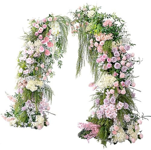 Wedding arch flowers with Bases Set, 6.8 Feet H x 6.8 Feet W Easy Assembly Square Garden Arch Extra Wide Metal for Weddings Quinceaneras Party Event Decoration, Indoor and Outdoor White