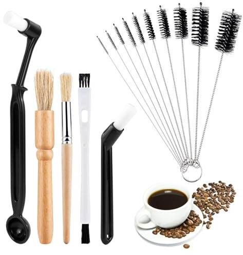 Cepillos para Café Kit de Limpieza, Juego de Cepillos Profesionales para Café, Incluye Madera para Cafetera, Cepillo de Nylon para Café para Limpieza automática de cafeteras expreso, 15 Piezas