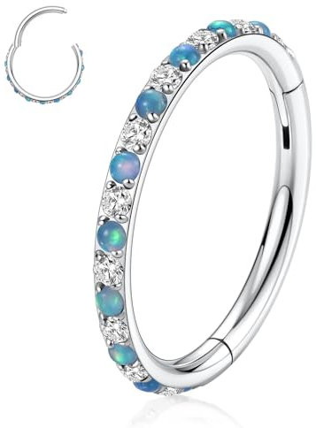 hengkaixuan 16G Conch Ohrring Knorpel Schmuck Silber Helix Piercing Nahtlose Clicker Ring Blau Opal Conch Hoop Edelstahl Septum Nose Ring Hoop Clear CZ Tragus Rook Lobe Piercing Schmuck 12mm