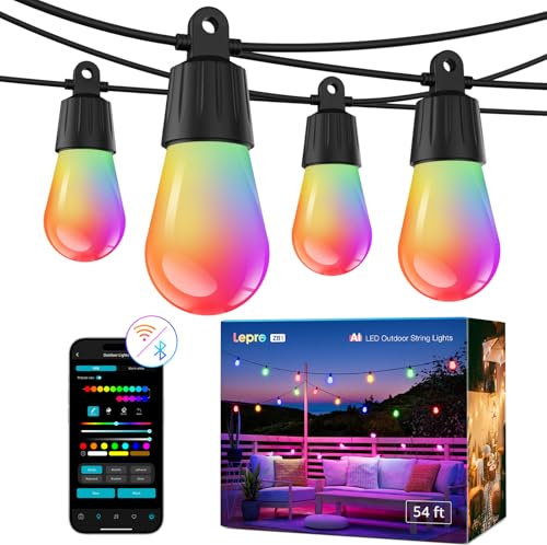 Lepro ZB1 AI Christmas Outdoor String Lights 15m, Smart Festoon Lights Outdoor Waterproof IP65, Warm White & RGB Colour Changing, Personalized AI Lighting Designer, Works with Alexa, 2.4G WiFi
