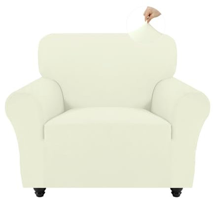 Easy-Going Stretch Sesselbezug, Rutschfester Sofa Überzug für Hund Katze, Waschbarer Fleece Couch Überzug Bezug, Küchensofa Couch Cover, 1 Stück Sesselhusse Sesselschoner mit Armlehnen, Elfenbein