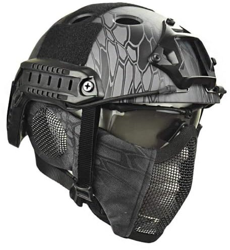 Outdoor-Jagdschutzausrüstung Mit Gehörschutz, Halbmaske Und Schutzbrille for CS-Spiele, Camouflage, Cosplay, Taktischer Paintball-Helm, Airsoft-Helm-Set(F)